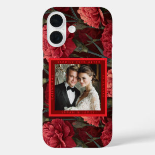 Funda iPhone 16 Alfombra de boda retro con acento de clavel rojo e