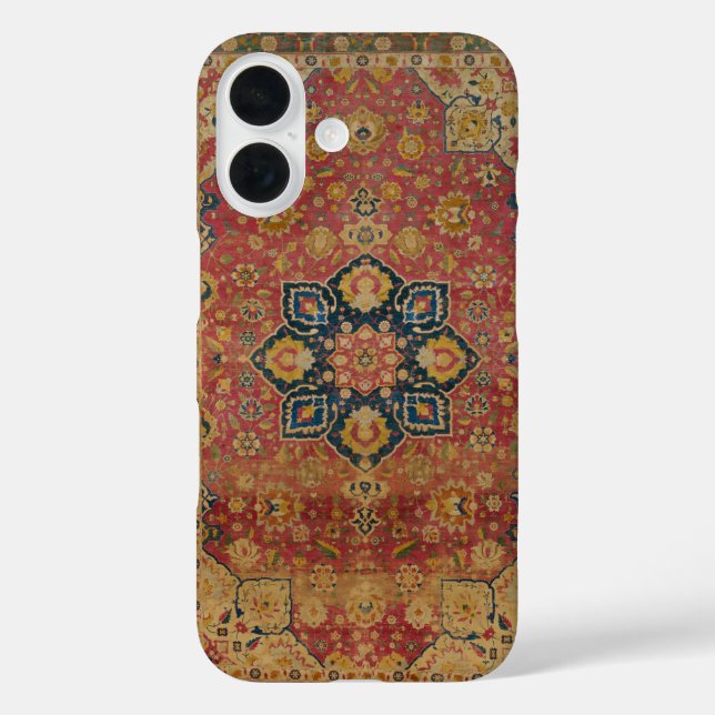 Funda iPhone 16 Alfombra Persa Asiática de Kashan de Oro Rojo (Reverso )