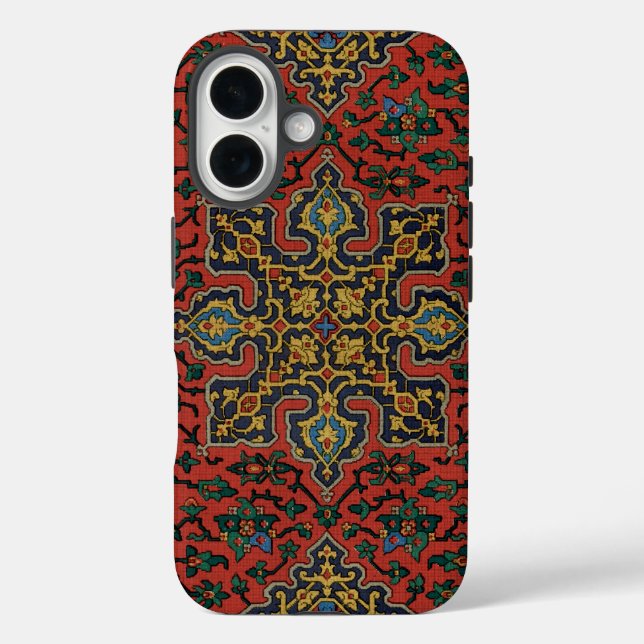 Funda iPhone 16 Alfombra Persa Clásica Rojo Azul (Reverso )