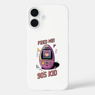 Funda iPhone 16 ¡Alimentadme! Mascota virtual retro Arte de piano
