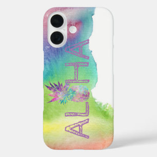 Funda iPhone 16 Aloha Hawaiian Pineapple, Watercolor Splash