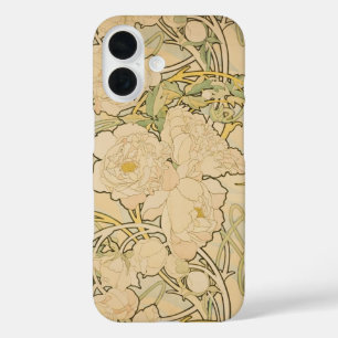 Funda iPhone 16 Alphonse Mucha Peonies Peony Rosas Fawn 1897