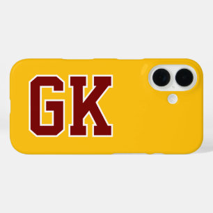 Funda iPhone 16 Amarillo Burdeos Universitario Monograma Iniciales