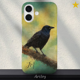 Funda iPhone 16 American Crow Bird Painting Initials Nombre person