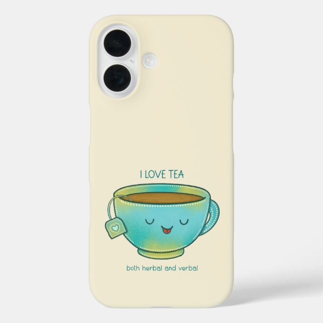 Funda iPhone 16 Amo el té tanto herbal como verbal Amante del té d (Reverso )