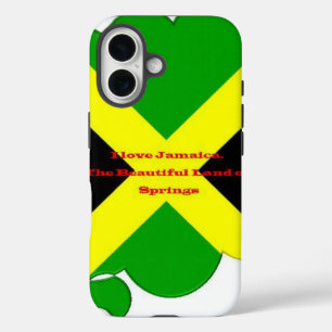Funda iPhone 16 Amo Jamaica Arte de tipografía de bandera audaz