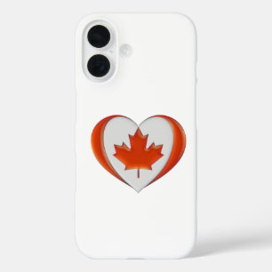 Funda iPhone 16 Amo la hoja de arce con bandera cardíaca de Canadá