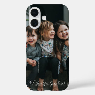 Funda iPhone 16 Amo personalizado, foto de la abuela escrita a man