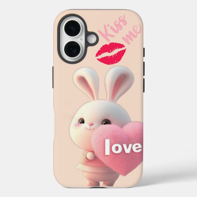 Funda iPhone 16 “Amor de conejito adorable - Bésame  (Reverso )