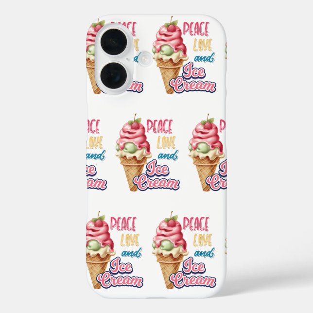 Funda iPhone 16 amor por la paz y helado (Reverso )
