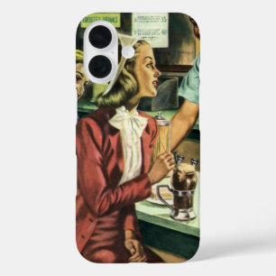 Funda iPhone 16 Amor y romance vintage, dama en la tienda de refre