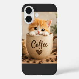 Funda iPhone 16 Amuleto de Gatito en Taza de Café
