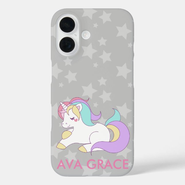 Funda iPhone 16 Añadir su nombre Cute Magical Unicornio Personaliz (Reverso )