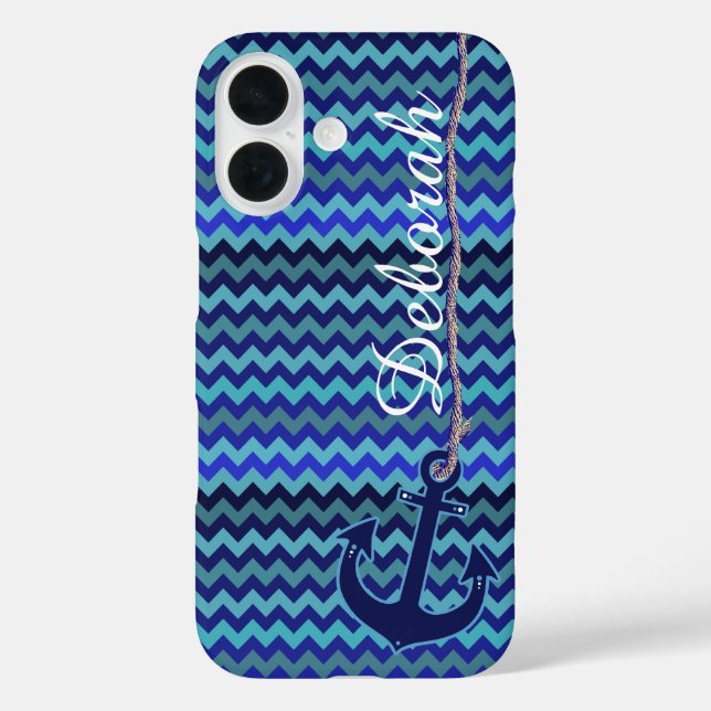 Funda iPhone 16 anclaje azul marino personalizado (Reverso )