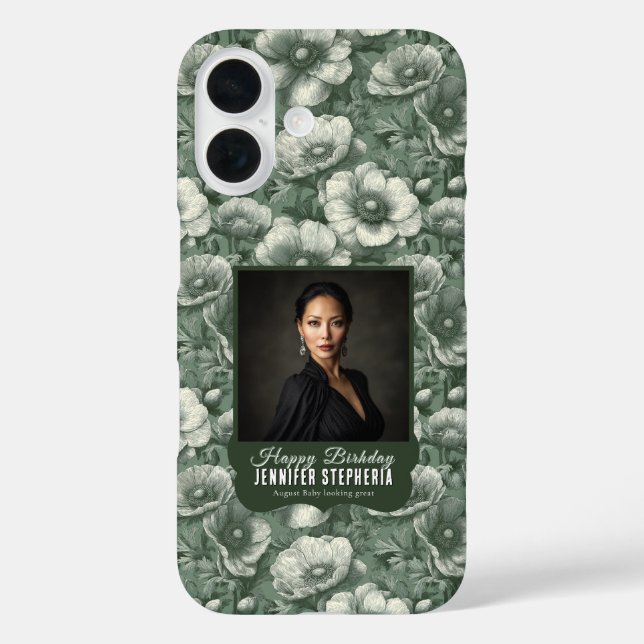 Funda iPhone 16 Anémonas Verdes Regalo de Cumpleaños 10º Elegante  (Reverso )