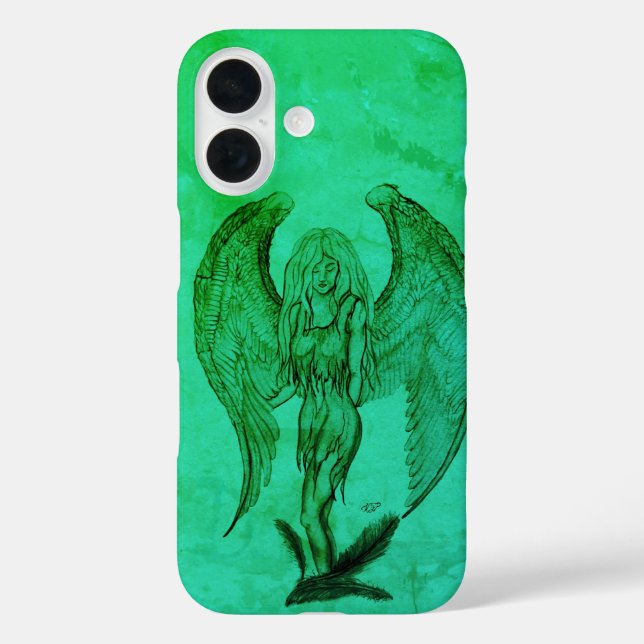 Funda iPhone 16 Ángel al estilo tatuaje (Reverso )