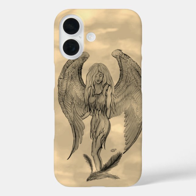 Funda iPhone 16 Ángel al estilo tatuaje (Reverso )