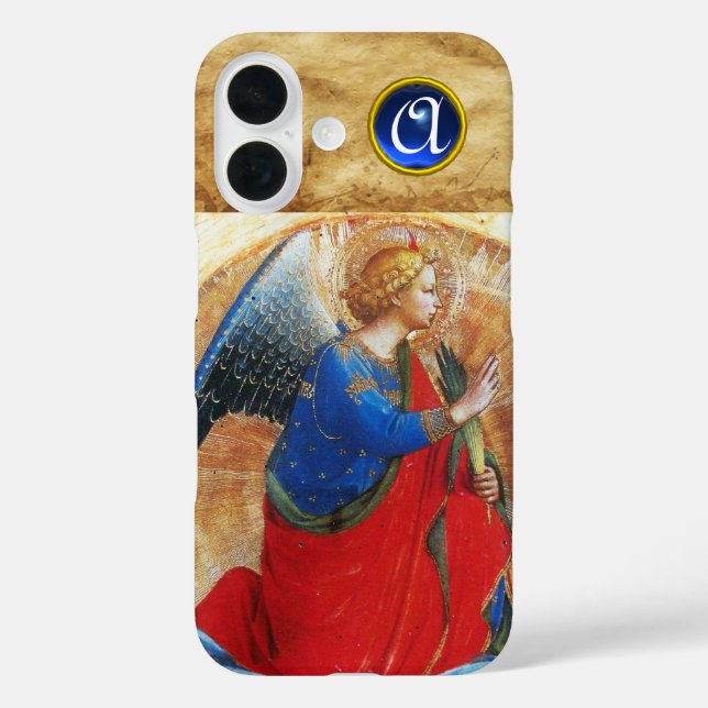FUNDA iPhone 16 ANGEL EN MONOGRAMA ORO ROJO Y AZUL (Reverso )