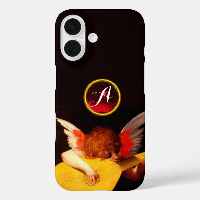 Funda iPhone 16 ANGEL JUGANDO LUTE Música Haciendo Monograma Cheru (Reverso )