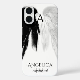 Funda iPhone 16 ANGEL WINGS 'Sólo mitad Mal' Monograma Gracioso