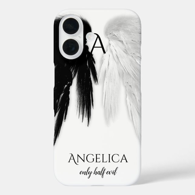 Funda iPhone 16 ANGEL WINGS 'Sólo mitad Mal' Monograma Gracioso (Reverso )