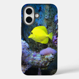 Funda iPhone 16 Angelfish amarillo y foto coral