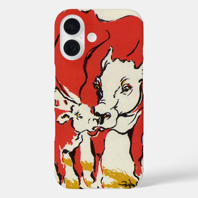 Funda iPhone 16 Animales de granja, vaca Holstein con ternera (Reverso )