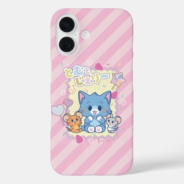 Funda iPhone 16 Anime Tom y Jerry Strawberry Fun (Reverso )