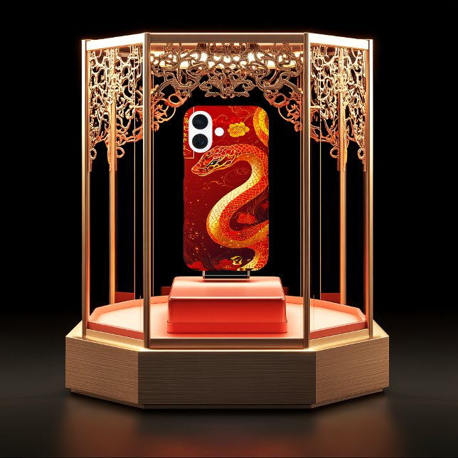 Funda iPhone 16 Año de la serpiente rojo y oro (Dynamic Lucky Fortune Red and Yellow Year of the Snake Phone Case )