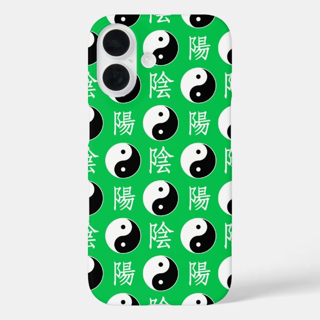 Funda iPhone 16 Antecedentes verdes Patrón chino de Yinyang (Reverso )