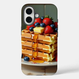 Funda iPhone 16 Antique Plate of Waffles with Strawberries 
