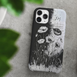 Funda iPhone 16 Apellido de amapola blanco negro negro Monograma