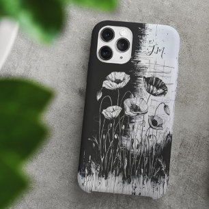 Funda iPhone 16 Apellido de amapola blanco negro negro Monograma