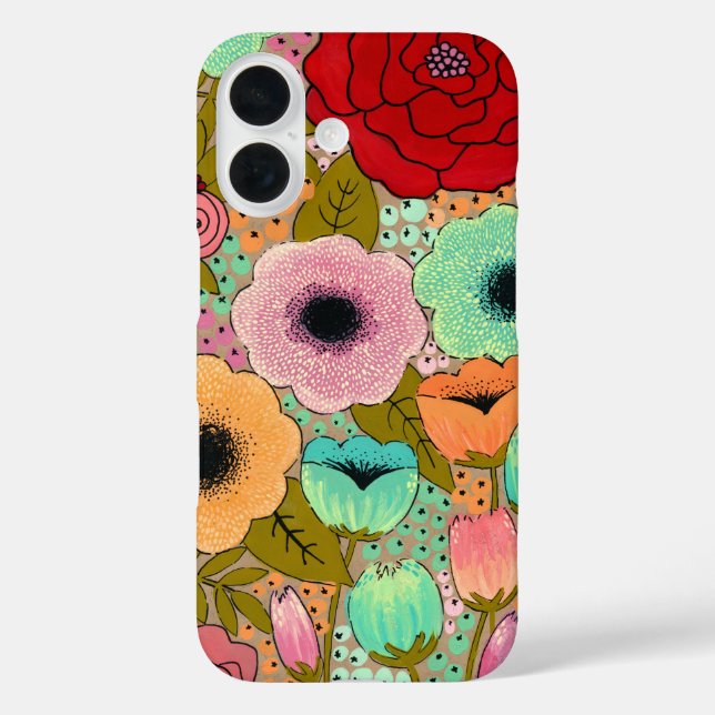 Funda iPhone 16 Apple de flores pintadas de arte (Reverso )
