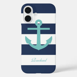 Funda iPhone 16 Aqua Anchor en franjas azules