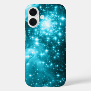 Funda iPhone 16 Aqua espumosa y estrellas celestes Verde azuladas