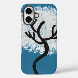 Funda iPhone 16 Árbol abstracto sobre fondo azul