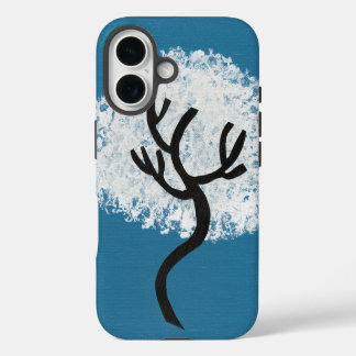 Funda iPhone 16 Árbol abstracto sobre fondo azul