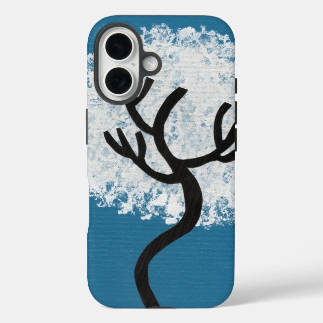 Funda iPhone 16 Árbol abstracto sobre fondo azul (Reverso )