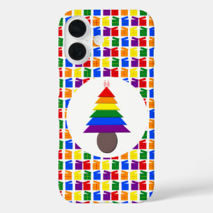 Funda iPhone 16 Árbol de Navidad con regalos del arcoíris para les