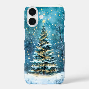 Funda iPhone 16 Árbol de Navidad del bosque silencioso que brilla