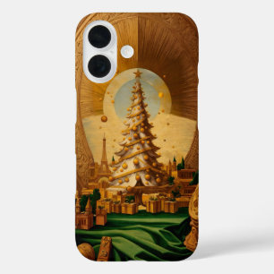Funda iPhone 16 Árbol de Navidad dorado con Torre Eiffel