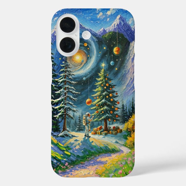 Funda iPhone 16 Árbol de Navidad en el espacio (Reverso )