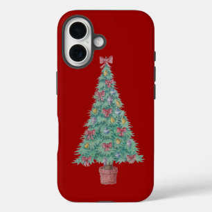 Funda iPhone 16 árbol de temporada decorado para navidades