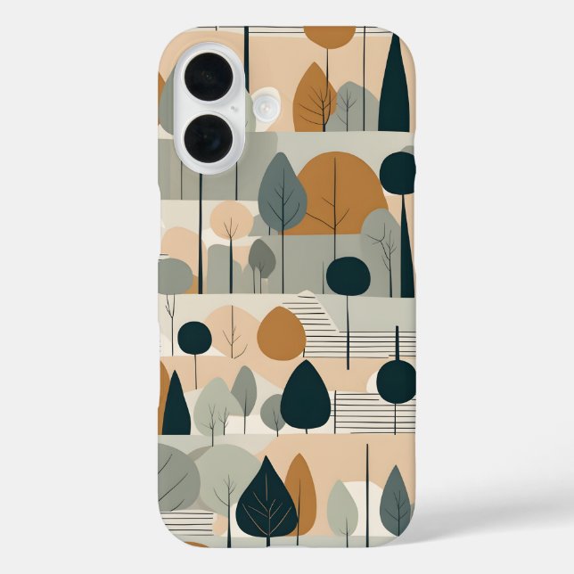 Funda iPhone 16 Árboles de arte moderno en tonos terrestres (Reverso )