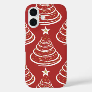 Funda iPhone 16 Árboles navideños minimalistas Purpurinas de oro
