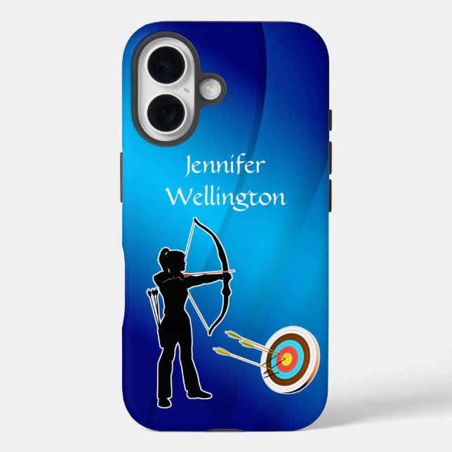 Funda iPhone 16 Archery Female Archer Silhouette and Target (Reverso )