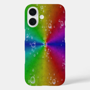 Funda iPhone 16 arco iris en elefantes, leatheroptik y gotas de ll