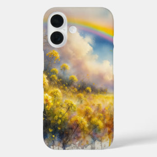 Funda iPhone 16 Arcoiris acuático sobre prado de flores silvestres