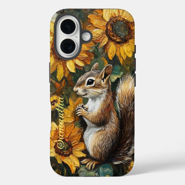 Funda iPhone 16 Ardilla personalizada Nibbling Van Gogh Sunflowers (Reverso )